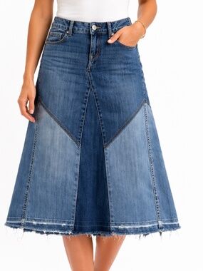 Handmade Patchwork Denim Skirt From American Eagle Jeans Raw Hem Hippie